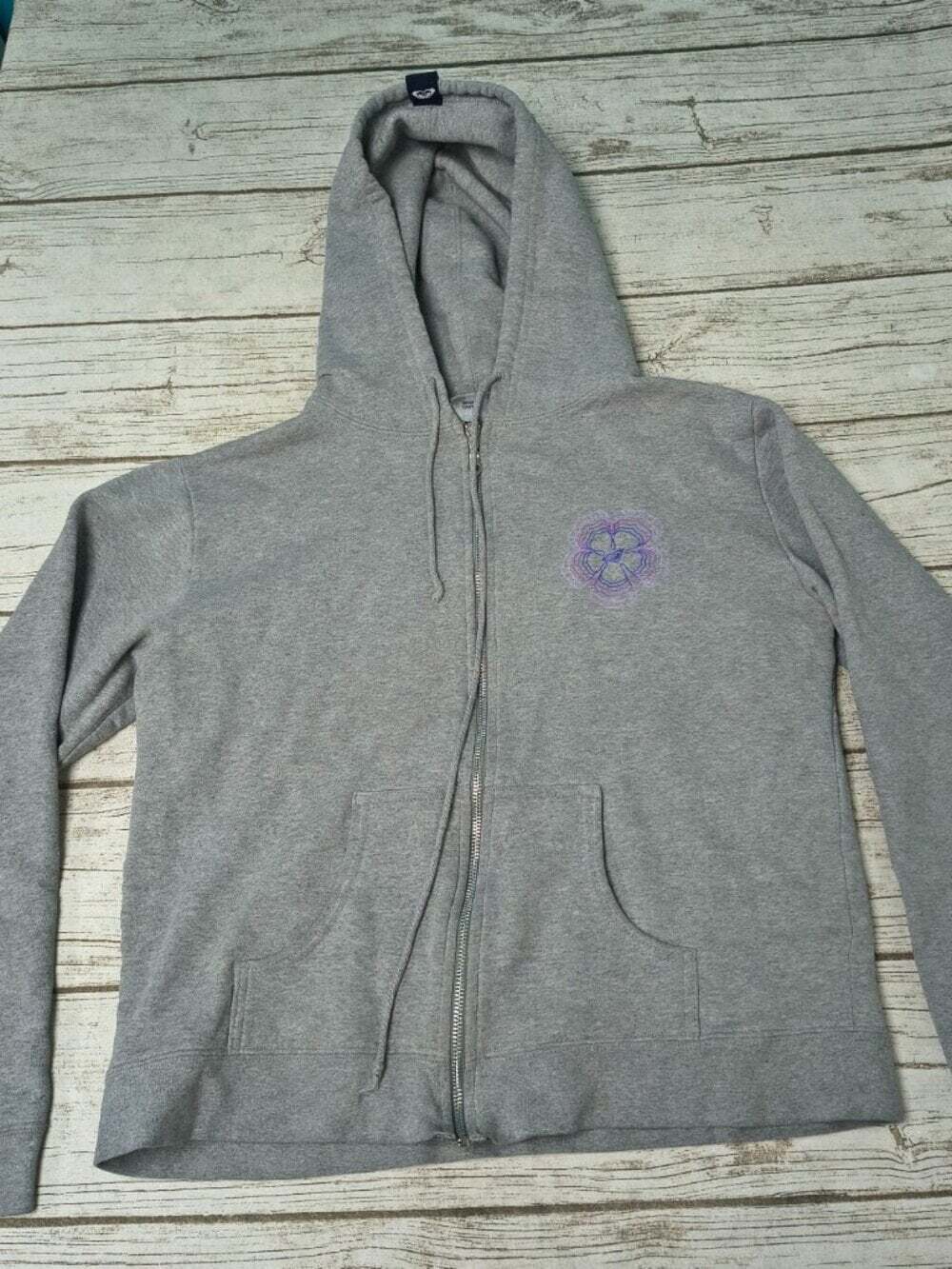 Roxy Quiksilver Vintage Heather Grey Graphic Full-Zip Hoodie Y2K Surf Style L